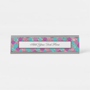 Sparkle Blue Purple Mermaid Tail Fish Scale Bright Desk Name Plate