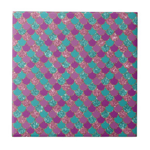 Sparkle Blue Purple Mermaid Tail Fish Scale Bright Tile