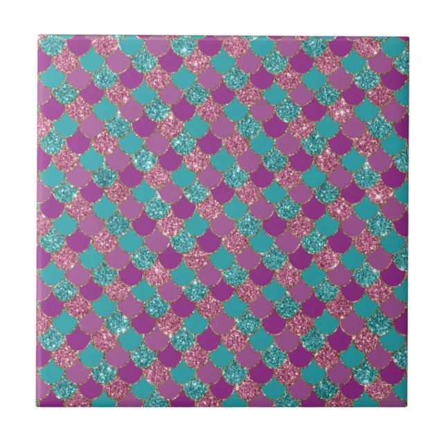 Sparkle Blue Purple Mermaid Tail Fish Scale Bright Tile (Front)