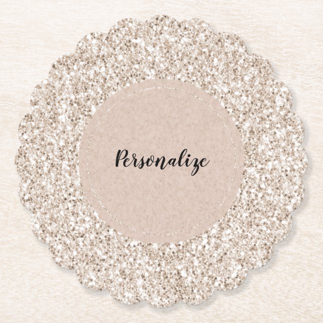 Sparkle Blush Cream Glitz Glitter  Paper Coaster (Front)