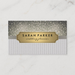 Sparkle Bokeh Faux Linen Metallic Gold Label Business Card