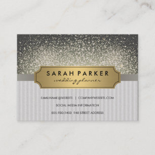 Sparkle Bokeh Faux Linen Metallic Gold Label Business Card