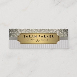 Sparkle Bokeh Faux Linen Metallic Gold Label Mini Business Card