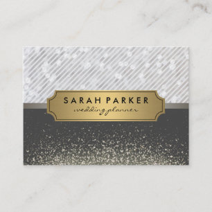 Sparkle Bokeh Metallic Gold Label with Stripes Business Card
