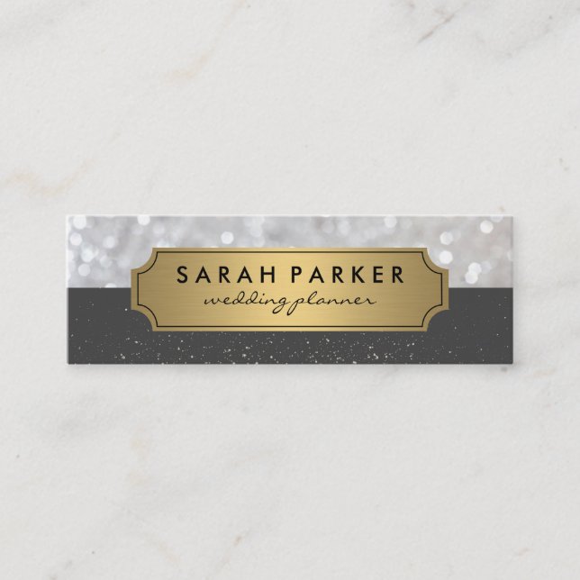 Sparkle Bokeh with Faux Metallic Gold Label Mini Business Card (Front)