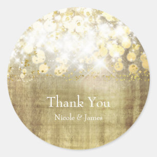 Sparkle Bright Lights Rustic Gold Favour Classic Round Sticker