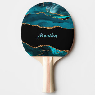 Sparkle Chic girly Teal and Gold Glitter Agate Ping Pong Paddle