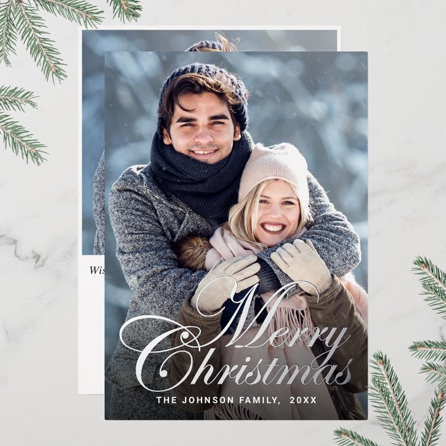 Sparkle Christmas 2 PHOTO Greeting Silver (Customizable Christmas holiday greeting photo card with real foil print.)