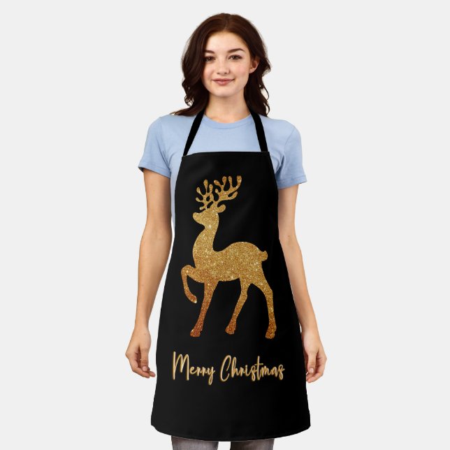 Sparkle Christmas Gold Reindeer  Apron (Worn)