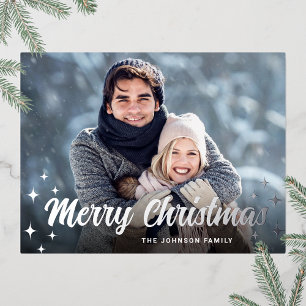 Sparkle Christmas PHOTO Greeting Silver Foil Holiday Postcard