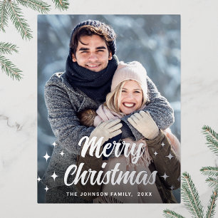 Sparkle Christmas PHOTO Greeting Silver Foil Holiday Postcard