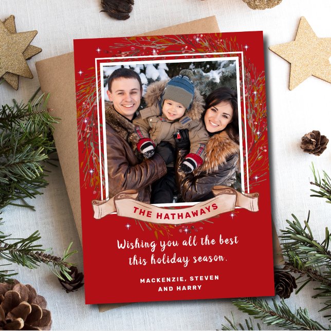 Sparkle Christmas Photo Name Banner Holiday Card (Creator Uploaded)