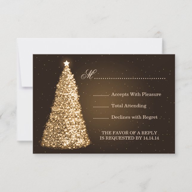 Sparkle Christmas Wedding RSVP Gold Card (Front)