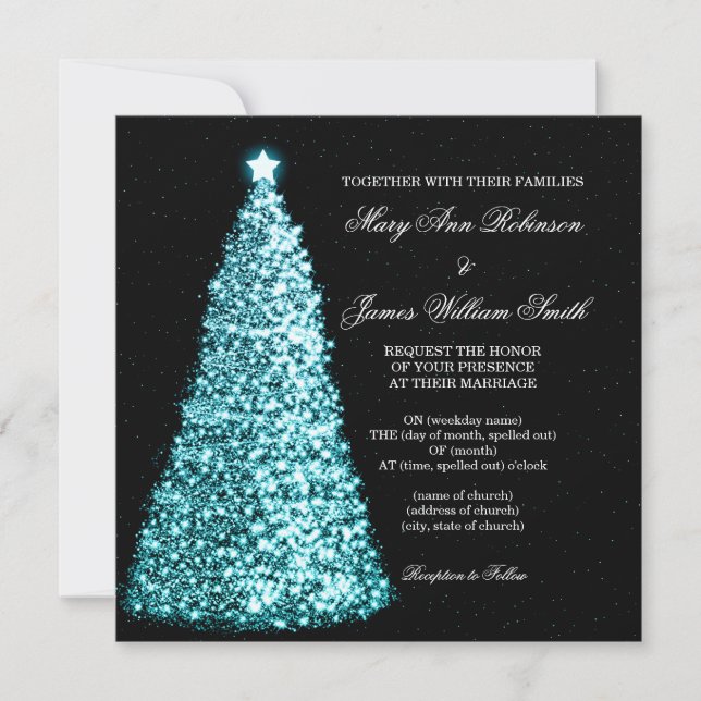 Sparkle Christmas Wedding Turquoise Invitation (Front)