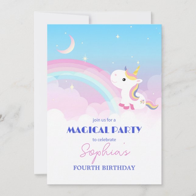 Sparkle & Clouds Unicorn Party Invitation (Front)