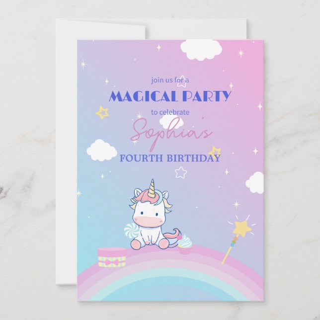 Sparkle & Clouds Unicorn Party Invitation (Front)
