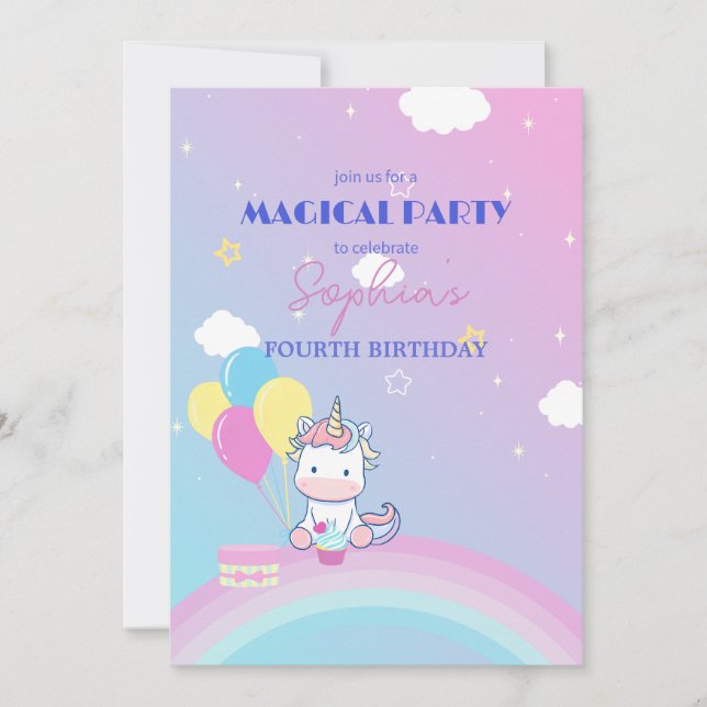 Sparkle & Clouds Unicorn Party Invitation (Front)
