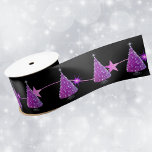 Sparkle Dark pink Silver Christmas Tree Star Black Satin Ribbon<br><div class="desc">This roll of ribbon is black with sparkle Christmas trees in dark pink and silver with a string of various stars in shades of pink.</div>