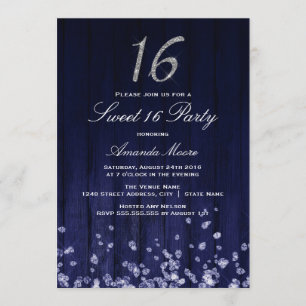 Sparkle Diamond Blue Silver Sweet 16 Invite