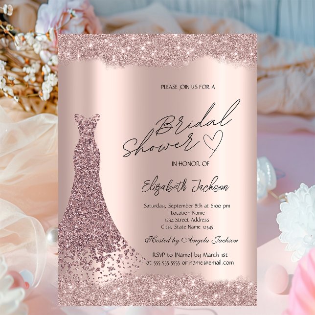 Sparkle Diamonds Rose Gold Dress Bridal Shower  Invitation (Creator Uploaded)