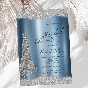 Sparkle Diamonds Silver Dress Blue Bridal Shower Invitation