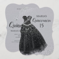 Sparkle Dress Black Silver Quinceañera Invitations