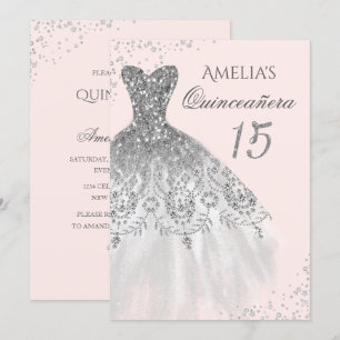 Sparkle Dress Blush Rose Gold Quinceanera Invitation