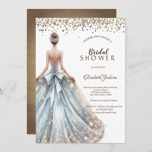 Sparkle Dress Girl Rustic Wood Invitation (Front/Back)
