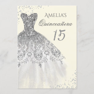 Sparkle Dress Gold Silver Quinceanera Invitation