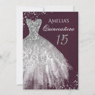 Sparkle Dress Silver Purple Quinceanera Invitation