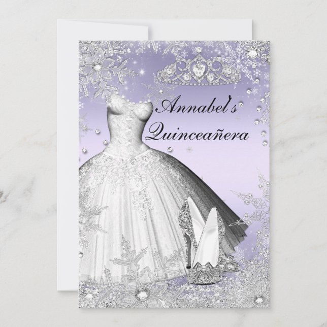 Sparkle Dress & Tiara Purple Quinceanera Invite (Front)