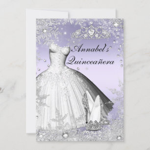 Sparkle Dress & Tiara Purple Quinceanera Invite