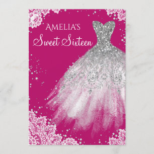 Sparkle Dress White Lace Pink Sweet Sixteen Invite