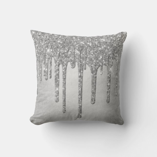 Sparkle Drip Decor | Platinum Silver Metallic Ice Cushion (Front)