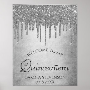 Sparkle Drip Quinceanera   Silver Diamond Icing Poster