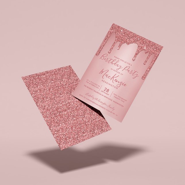 Sparkle Drips Blush Birthday Invite Any Age (Rose Gold Dripping Glitter Birthday Party Invitations)