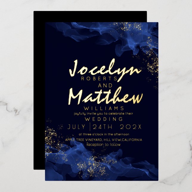 Sparkle Dusty Blue gold Watercolor Wedding  (Front/Back)