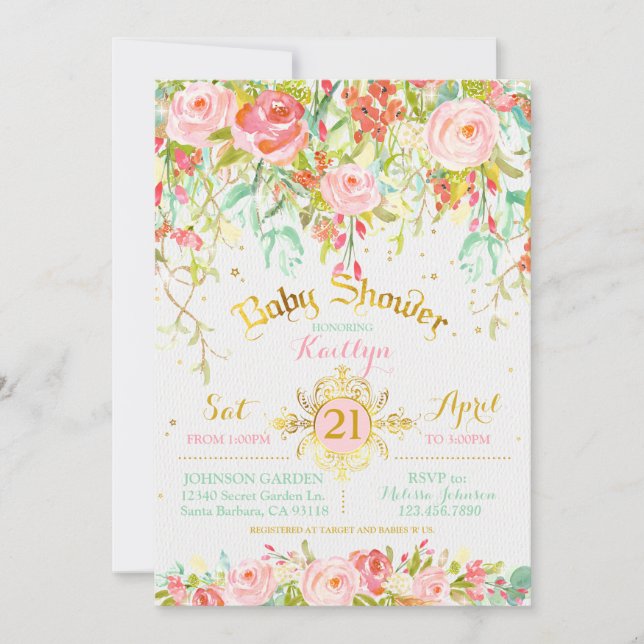 Sparkle Enchanted Secret Garden Baby Shower Invitation (Front)