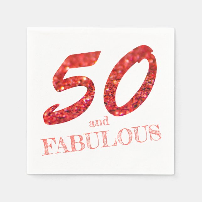 Sparkle Fabulous 50th Birthday Coral Glitter Napkin (Front)
