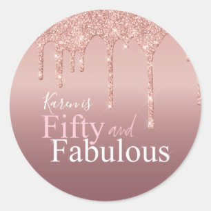 Sparkle Fifty and Fabulous Pink Glitter Birthday Classic Round Sticker