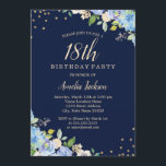 Sparkle Floral Blue 18th Birthday Party Invitation<br><div class="desc">More pretty floral Birthday Invitations in the Little Bayleigh Store!</div>