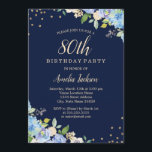 Sparkle Floral Blue 80th Birthday Party Invitation<br><div class="desc">More pretty floral Birthday Invitations in the Little Bayleigh Store!</div>