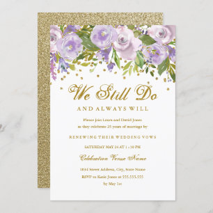 Sparkle Floral Purple Vow Renewal Anniversary Invitation