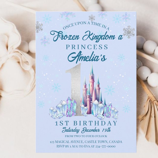 Sparkle Frozen Kingdom Castle 1st Birthday Invitation (Creator Uploaded)