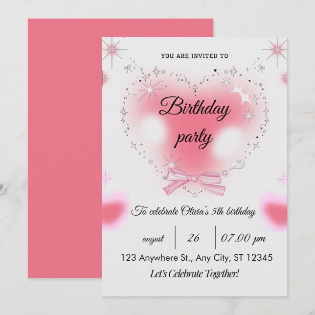  Sparkle & Fun 5th Birthday Invitation (Front/Back)