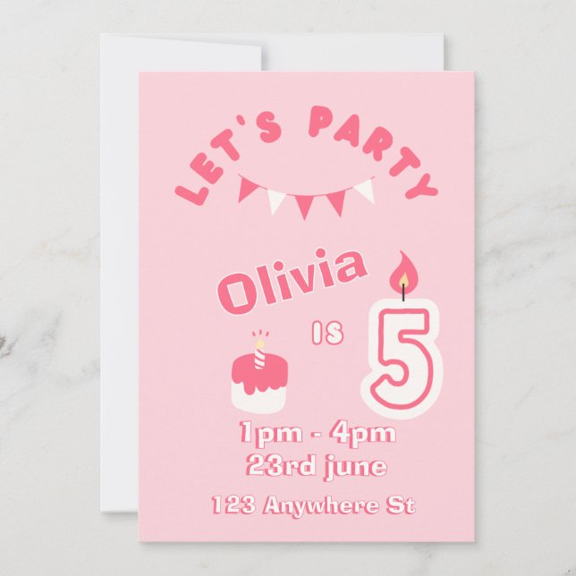  Sparkle & Fun 5th Birthday Invitation (Front)