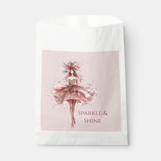 Sparkle Girl in Pink Rose Gold Dress Favour Bags (Front)