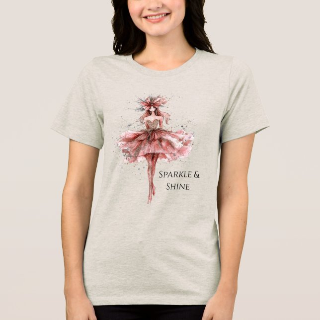Sparkle Girl in Pink Rose Gold Dress Tri-Blend Shirt (Front)