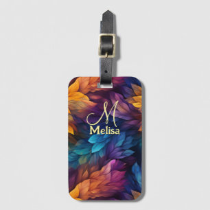 Sparkle Girly Navy Blue Purple Leaves Luggage Tag
