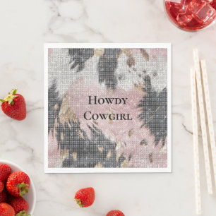 Sparkle Girly Pink Black Gold Cowgirl Cowhide Napkin